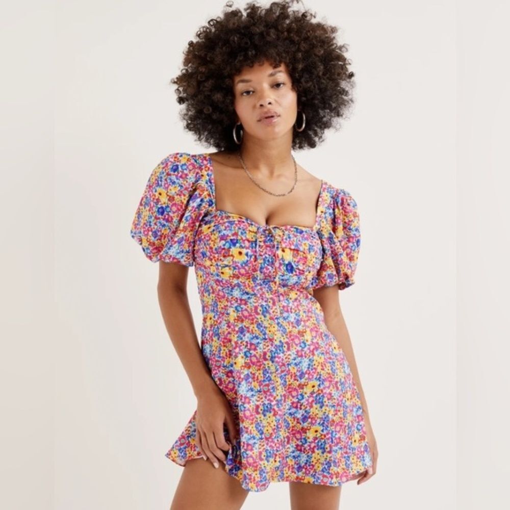 For Love and Lemons Sasha Mini Dress Blue Dizzy Floral | Size L